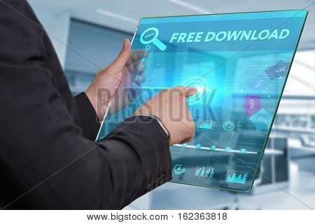 Business, Technology, Internet And Network Concept. Business Man Working On The Tablet Of The Future