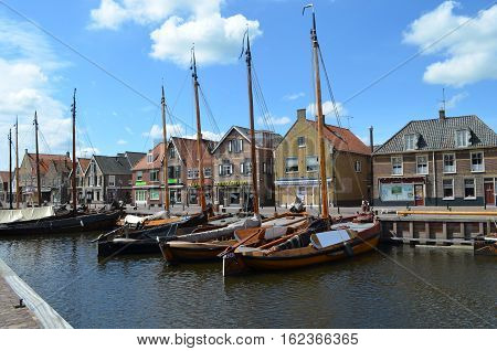 Spakenburg harbour with Wooden Boats built in 1900,
