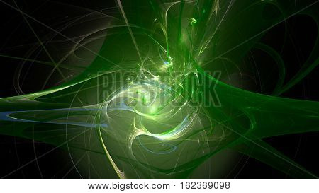 Colorful green waves glow abstract background 3D