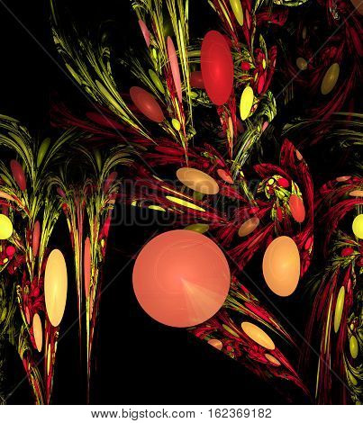 Colorful pattern with leaves and balls abstract background 3D