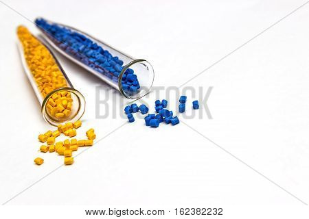 Polymeric dye. Plastic pellets. Colorant for plastics. Pigment in the granules.