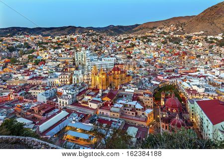 Red Dome Templo San Diego San Diego Church Jardin Town Square Juarez Theater Guanajuato Mexico From Le Pipila Overlook