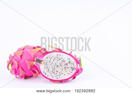 fresh   organic sweet dragon fruit (dragonfruit) or pitaya on white background healthy dragonfruit food isolated