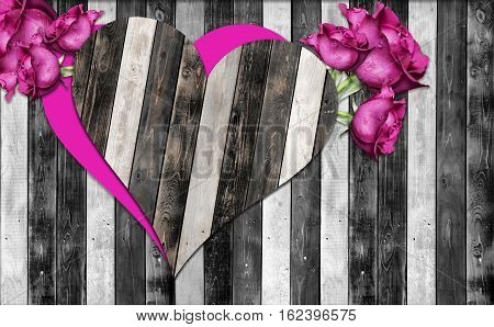 Valentine and Sweetest Rose on wood background