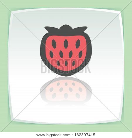 Vector outline strawberry fruit food icon on white flat square plate. Elements for mobile concepts and web apps. Modern infographic logo and pictogram.