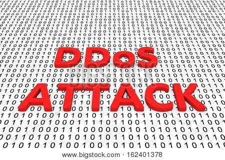DDoS Attack in the form of binary code, 3D illustration