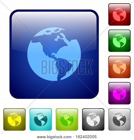 Earth icons in rounded square color glossy button set