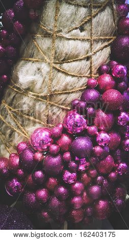 Christmas Decoration With Many Glitter Purple Balls