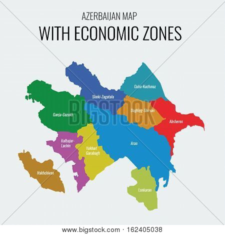 Azerbaijan vector map with economic zones. Each region separately grouped.