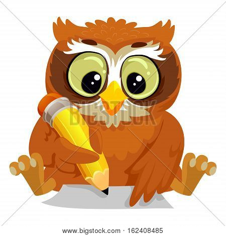 Vector Illustration of an Owl writing on a Blank Paper