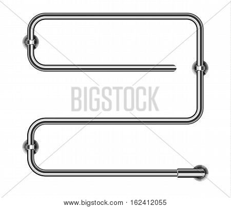 Realistic modern European design 3D chrome luxury heated towel rail and coil pipe tube heating battery radiator from bath isolated on white background for advertizing marketing the website