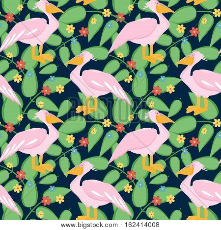 Pelican bird seamless pattern background. Vector illustration