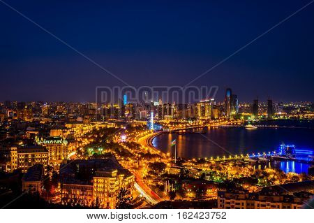 View Over Baku At Night, Azerbaijan