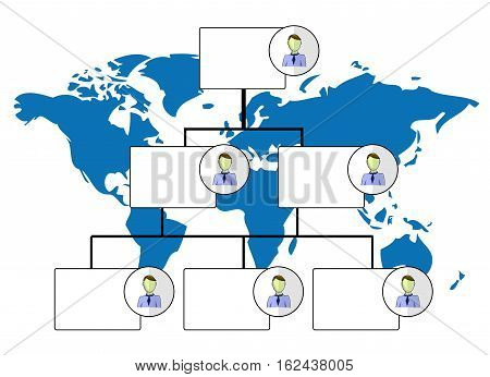 Illustration of organogram with a world map