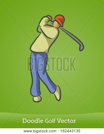doodle golf isolated on green background. Vector EPS10