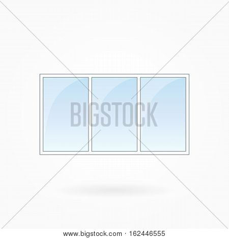 Window frame vector illustration, tripartite closed modern windows. White plastic window with blue sky glass, outdoor objects collection, flat style. Isolated design element for your creations. Eps 10