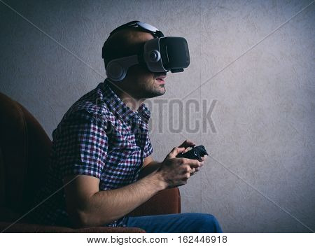 Man Wearing Virtual Reality Goggles
