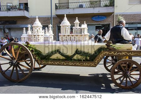 SELARGIUS, ITALY - September 11, 2016: Former marriage Selargino - Sardinia - sweet traditional Sardinian