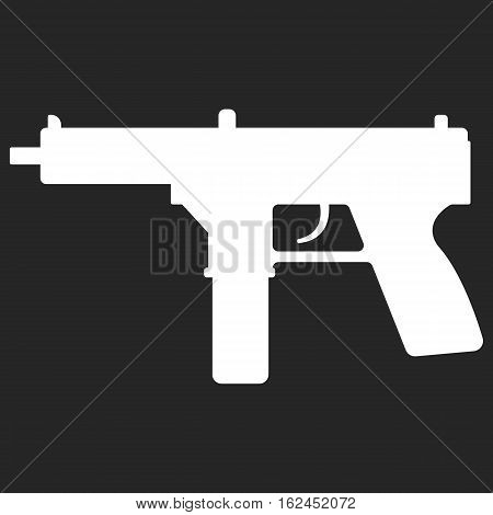Submachine gun silhouette security and military weapon. Metal automatic gun. Criminal and police firearm vector illustration isolated on white.