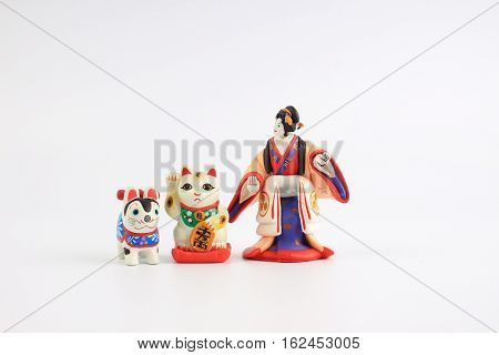 the bunraku puppet dollon a white background.