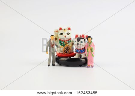 Plastic Geisha Doll With The Inuhariko, Manekineko,
