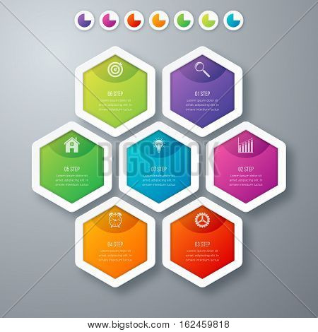 Vector illustration infographics seven hexagons. Stock vector