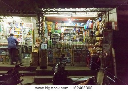Illustrative image. Pondicherry, Tamil Nadu, India - Marsh 10, 2014. Village and city by night in India area. Life during the night.