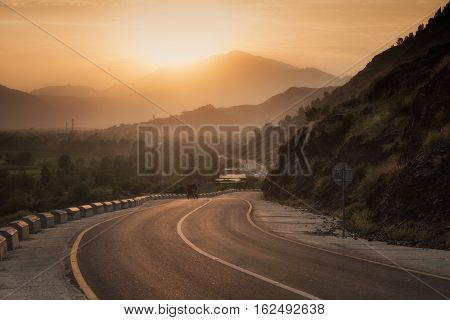 A drive through Swat valley during sunset. Pakistan.