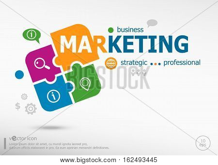 Marketing Strategy On Colorful Jigsaw Puzzle.