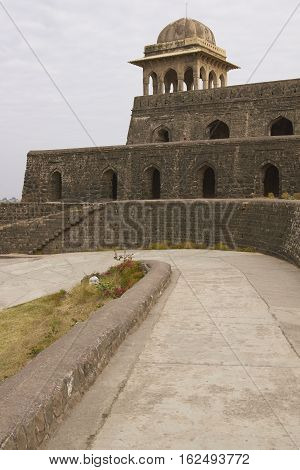 MANDU, INDIA - NOVEMBER 17, 2008: Historic Rani Rupmati's Pavilion inside the hilltop fort of Mandu in Madyha Pradesh, India. Built in stages from 15th century onwards.