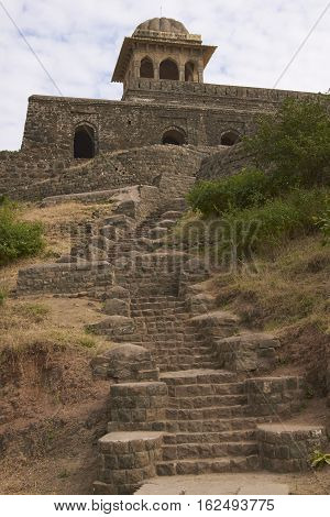 MANDU, INDIA - NOVEMBER 17, 2008: Historic Rani Rupmati's Pavilion inside the hilltop fort of Mandu in Madyha Pradesh, India. Built in stages from 15th century onwards.