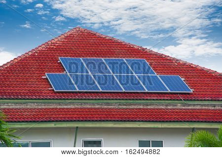 solar cell panel on house's roof green energy