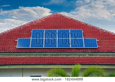 solar cell panel on house's roof green energy