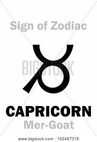 Astrology Alphabet: Sign of Zodiac CAPRICORN (The Mer-Goat). Hieroglyphics character sign (single symbol).
