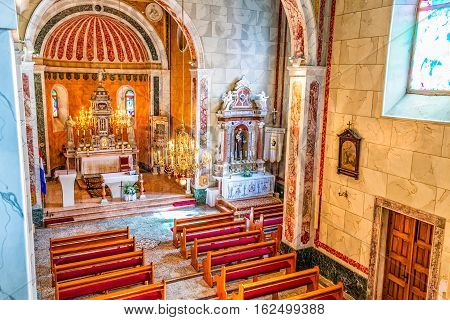 TUCEPI, CROATIA - September 21, 2016: Interior of the old Church of St. Anthony in old village in Dalmatia.