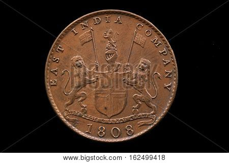 British East India Company Coin Isoalted On Black