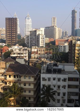 MUMBAI, INDIA - NOV 29: Aerial view of South Mumbai in Maharashtra, India, as seen on Nov 29, 2016. It is the most populous city in India and the ninth most populous agglomeration in the world.