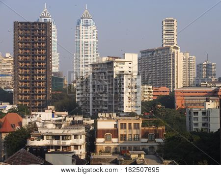 MUMBAI, INDIA - NOV 29: Aerial view of South Mumbai in Maharashtra, India, as seen on Nov 29, 2016. It is the most populous city in India and the ninth most populous agglomeration in the world.