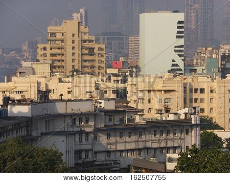 MUMBAI, INDIA - NOV 29: Aerial view of South Mumbai in Maharashtra, India, as seen on Nov 29, 2016. It is the most populous city in India and the ninth most populous agglomeration in the world.