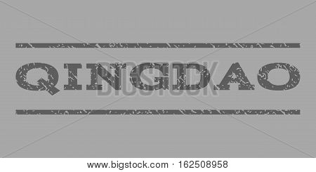 Qingdao watermark stamp. Text caption between horizontal parallel lines with grunge design style. Rubber seal stamp with scratched texture. Vector dark gray color ink imprint on a silver background.