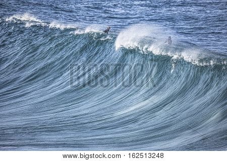 Ocean Wave Break with Surfers after Big Storm #1