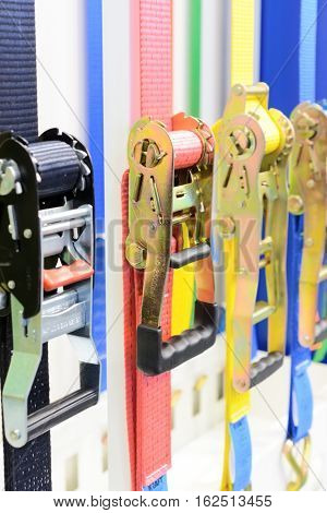 Close up varieties size and type of ratchet straps