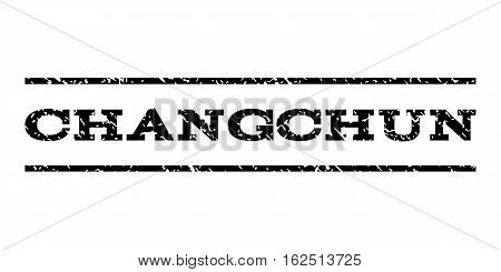 Changchun watermark stamp. Text tag between horizontal parallel lines with grunge design style. Rubber seal stamp with dust texture. Vector black color ink imprint on a white background.