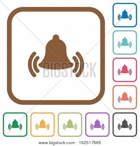 Ringing bell simple icons in color rounded square frames on white background