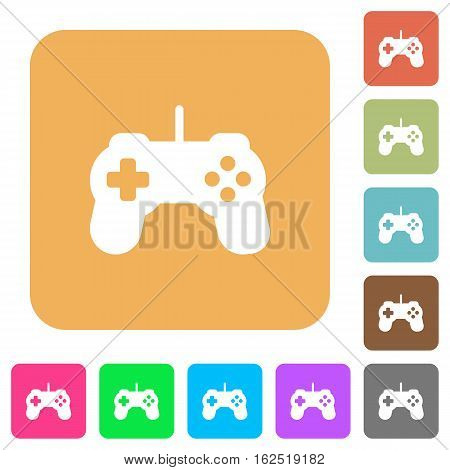 Game controller icons on rounded square vivid color backgrounds.