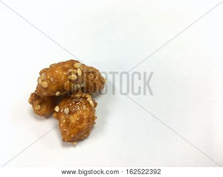 Peanut coat sugar on the white background