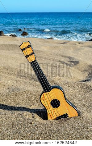 Guitar On The Sand Beach