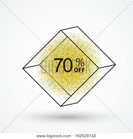 Gold glitter particles.White background with frame sales, and discounts of 70 percent.Background for store, web, poster, price tag.Marketing ploy