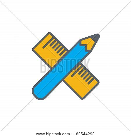 Vector icon or illustration showing manking plan with crossed pencil and ruler tool in outline style