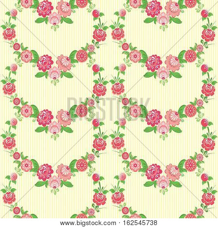 Classic floral seamless pattern with decorative flowers in pink and yellow